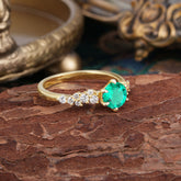 Round Emerald Engagement Ring Vintage Green Six Claw Style